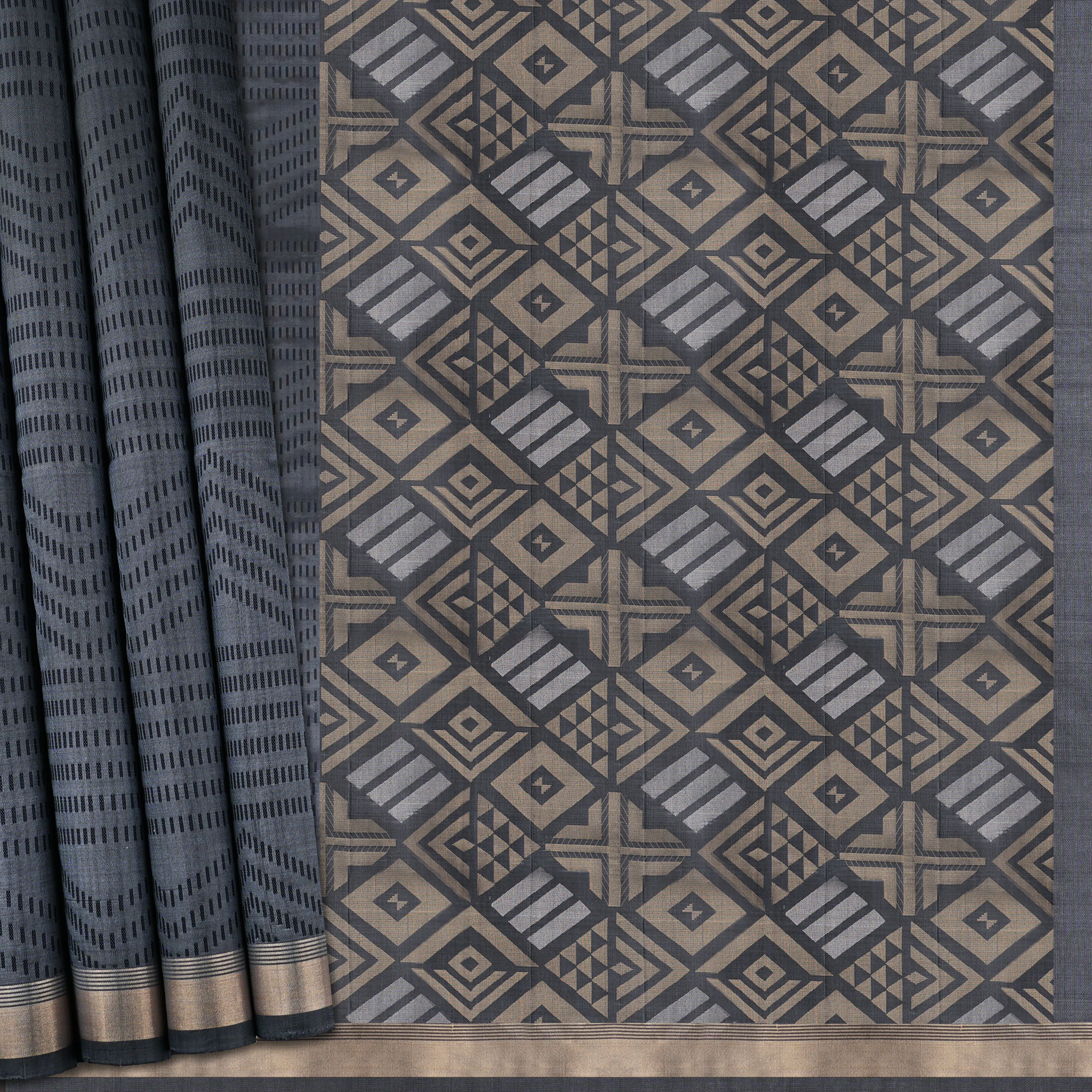 Handwoven Grey with Black Soft Silk Saree - 1886T008120DSC