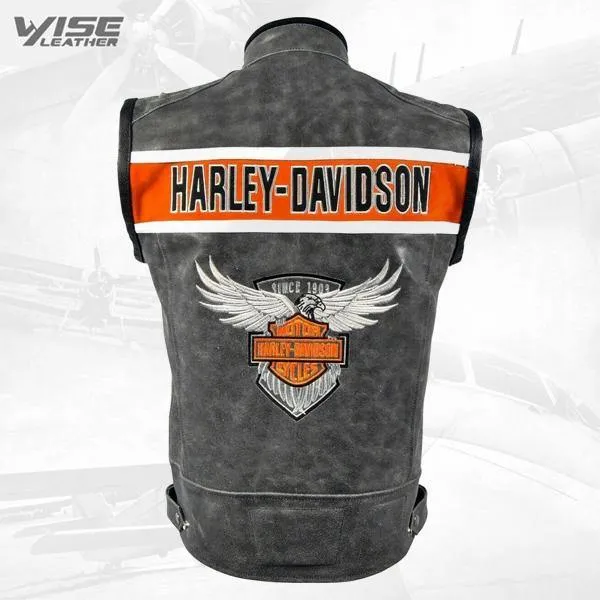 Harley Davidson Custom Sleeveless Men’s Cowhide Leather Motorcycle Jacket