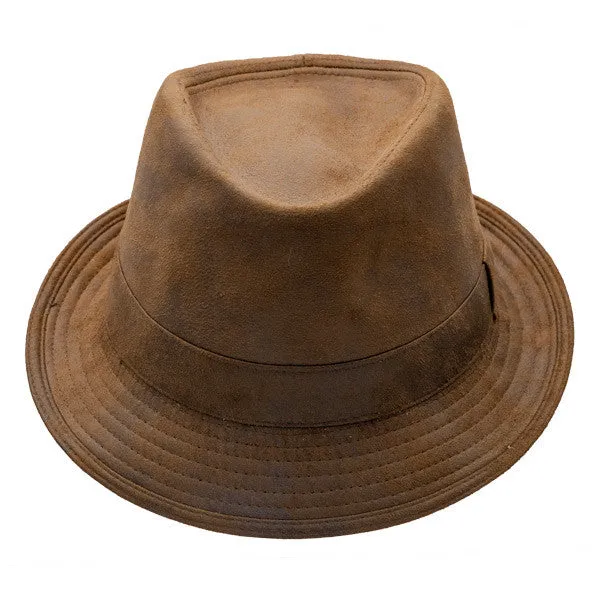 Henschel - Faux Distressed Leather Fedora