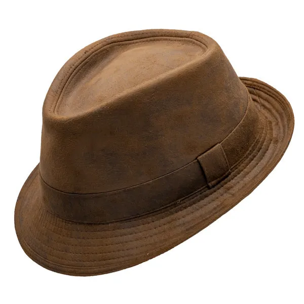 Henschel - Faux Distressed Leather Fedora