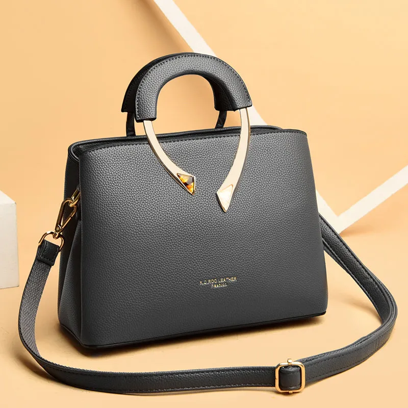 High Quality Gold Handle Casual Leather Bag