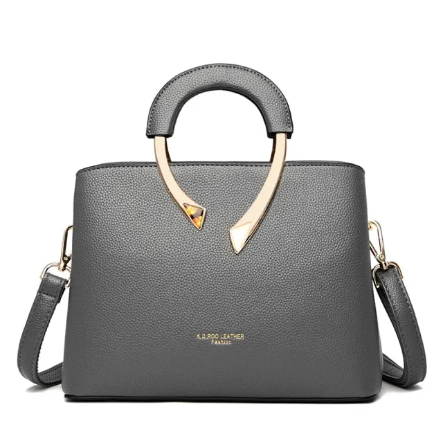 High Quality Gold Handle Casual Leather Bag