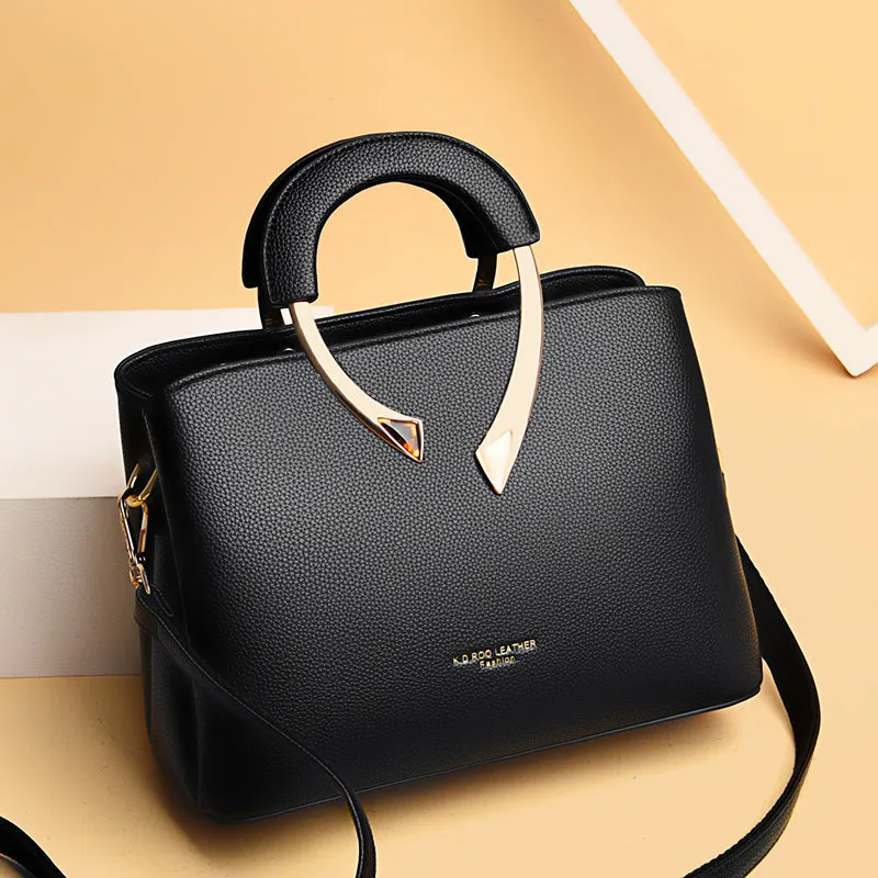 High Quality Gold Handle Casual Leather Bag