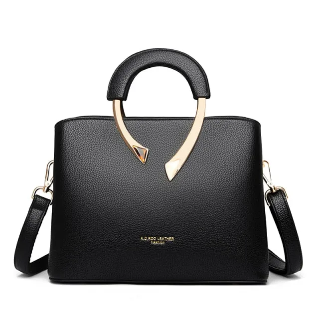 High Quality Gold Handle Casual Leather Bag