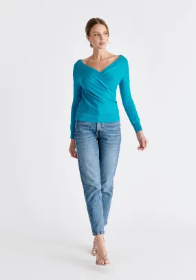 Knitted Wrap Top with Long Sleeves