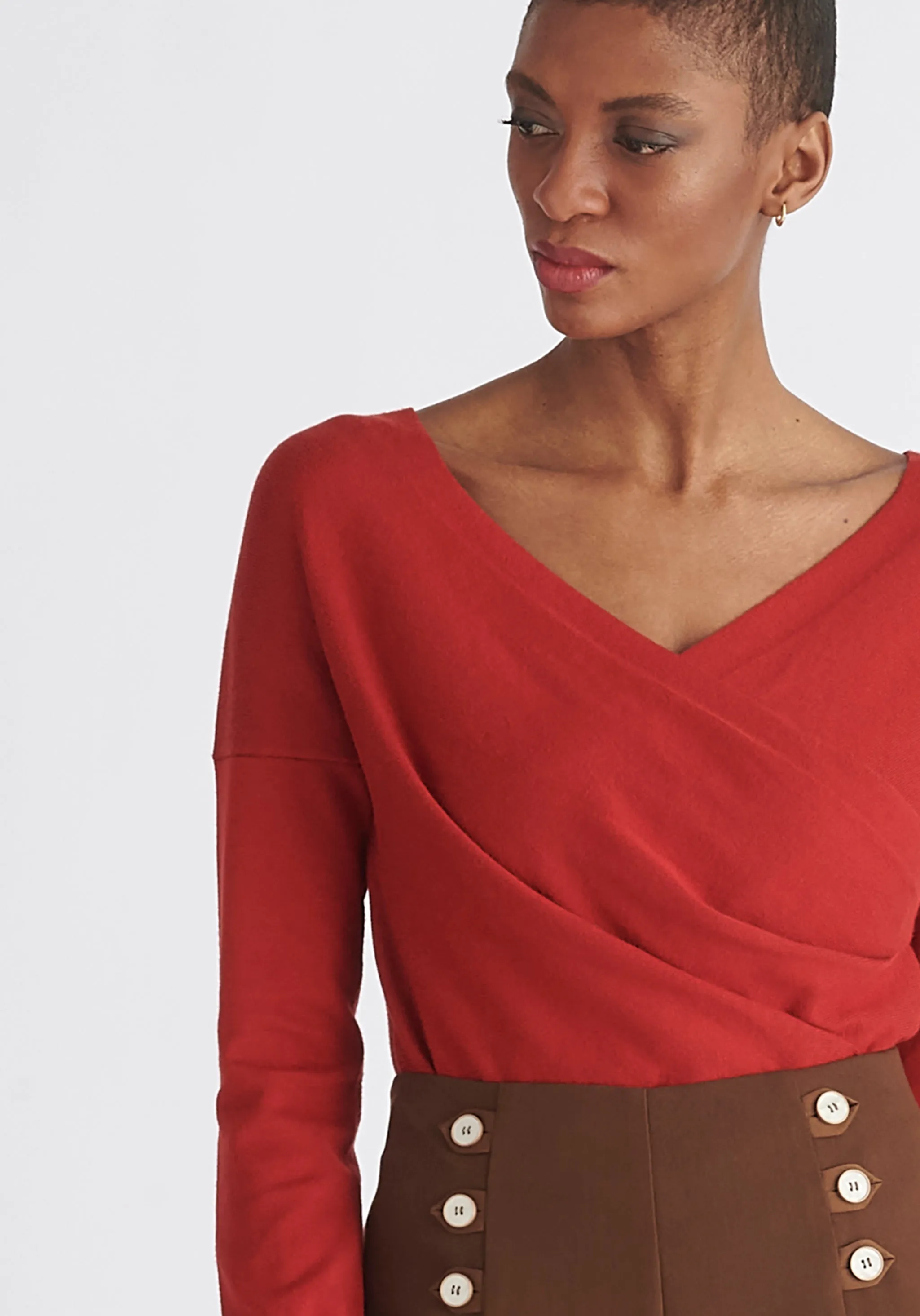 Knitted Wrap Top with Long Sleeves