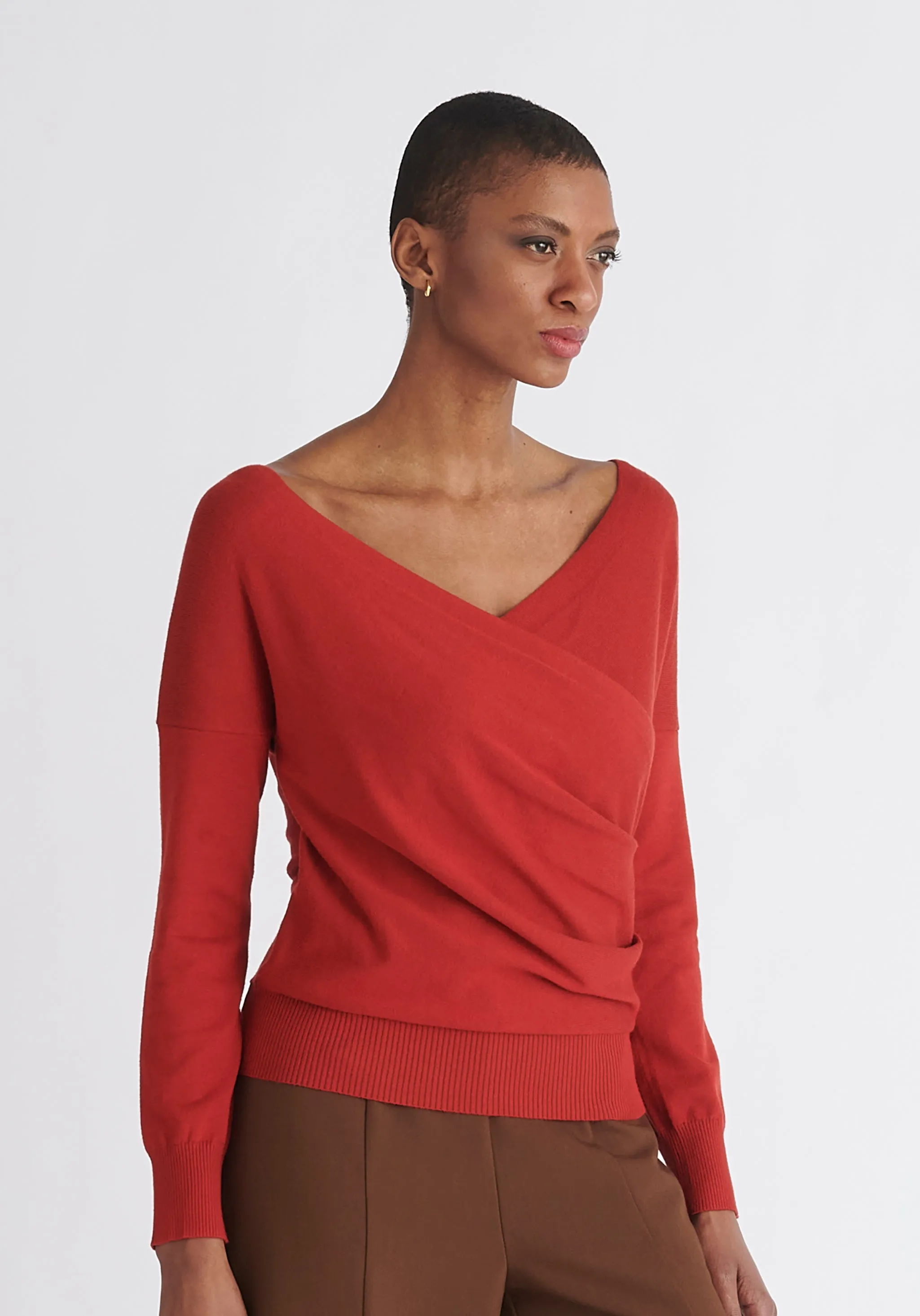 Knitted Wrap Top with Long Sleeves