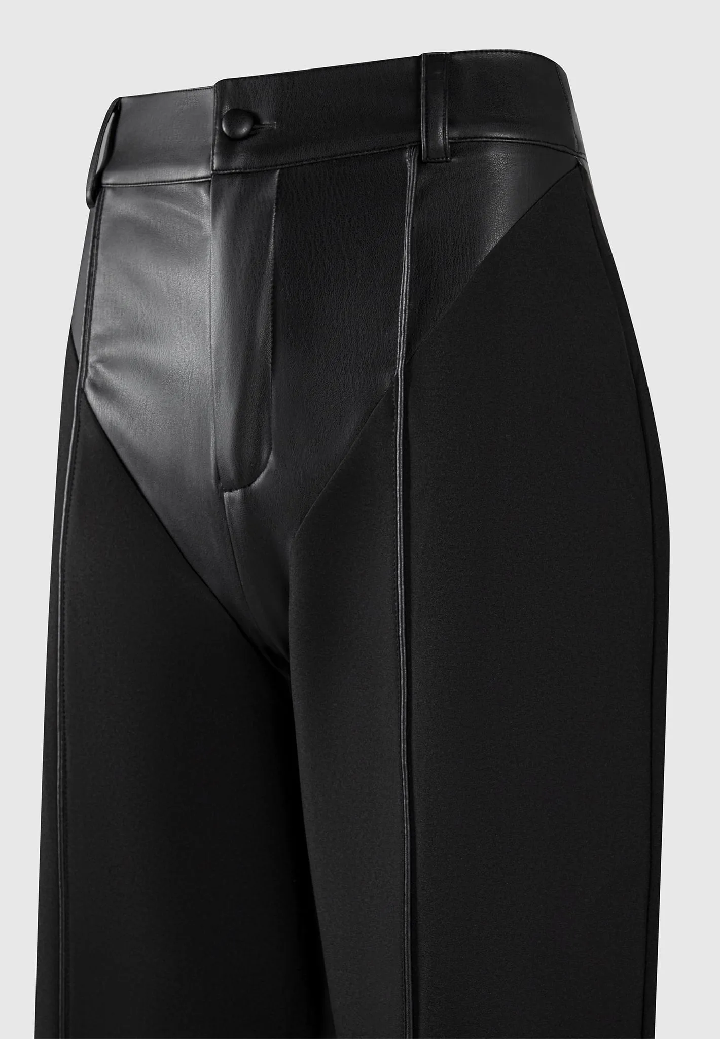 Leather & Woven Trousers - Black