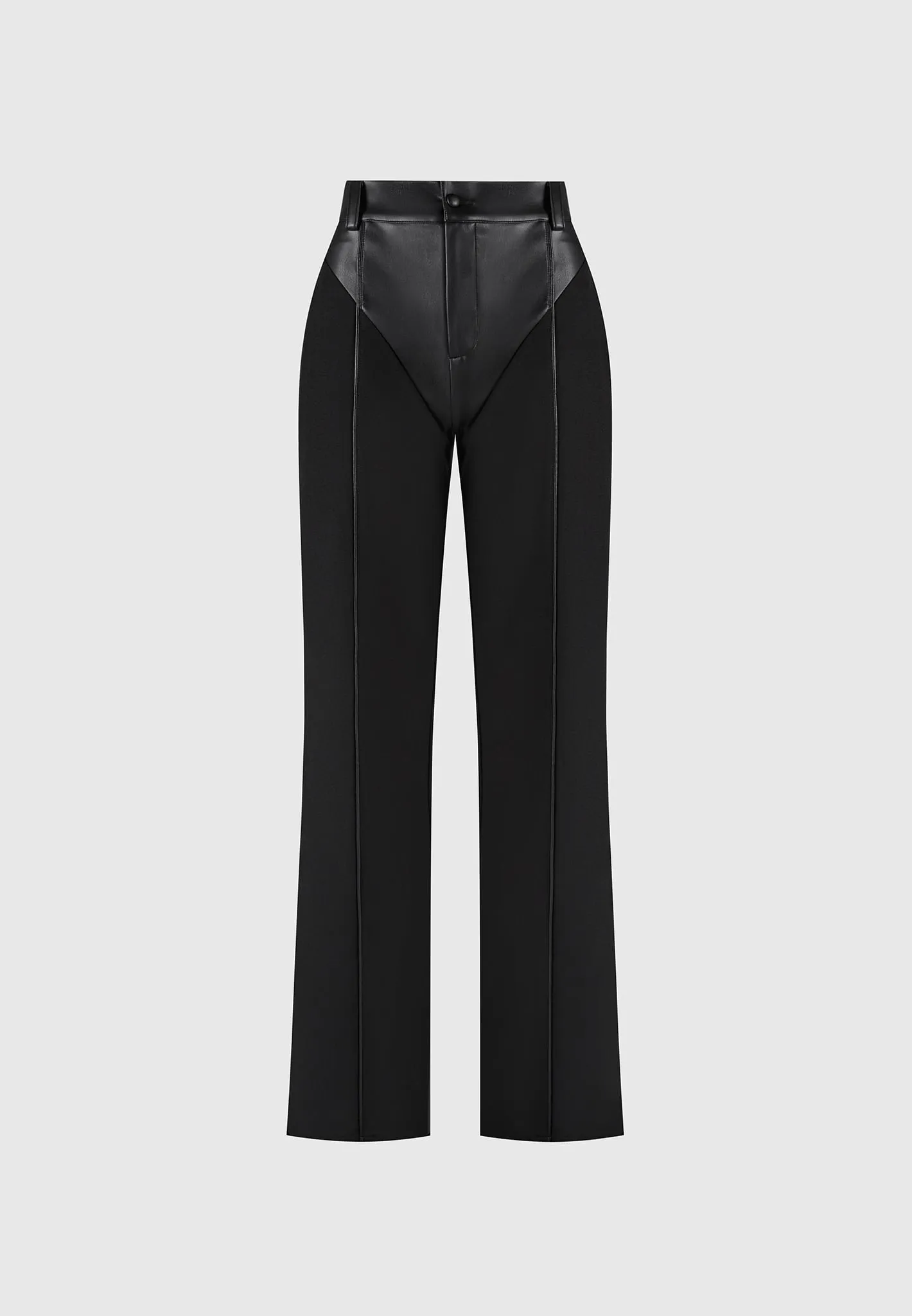 Leather & Woven Trousers - Black