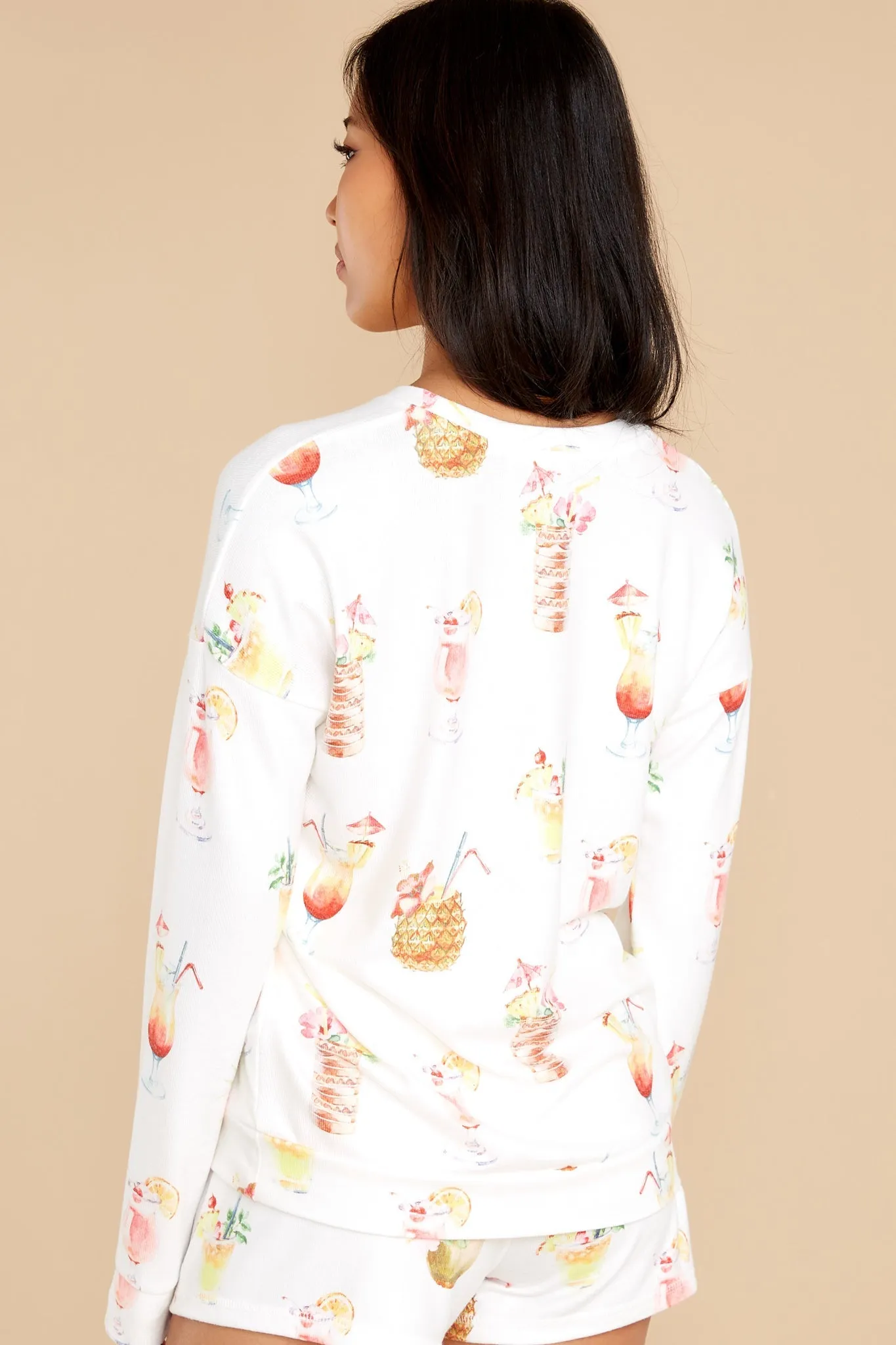 Let's Get Tropical Cocktail Print Long Sleeve Top