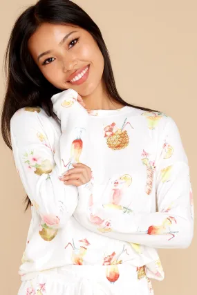 Let's Get Tropical Cocktail Print Long Sleeve Top