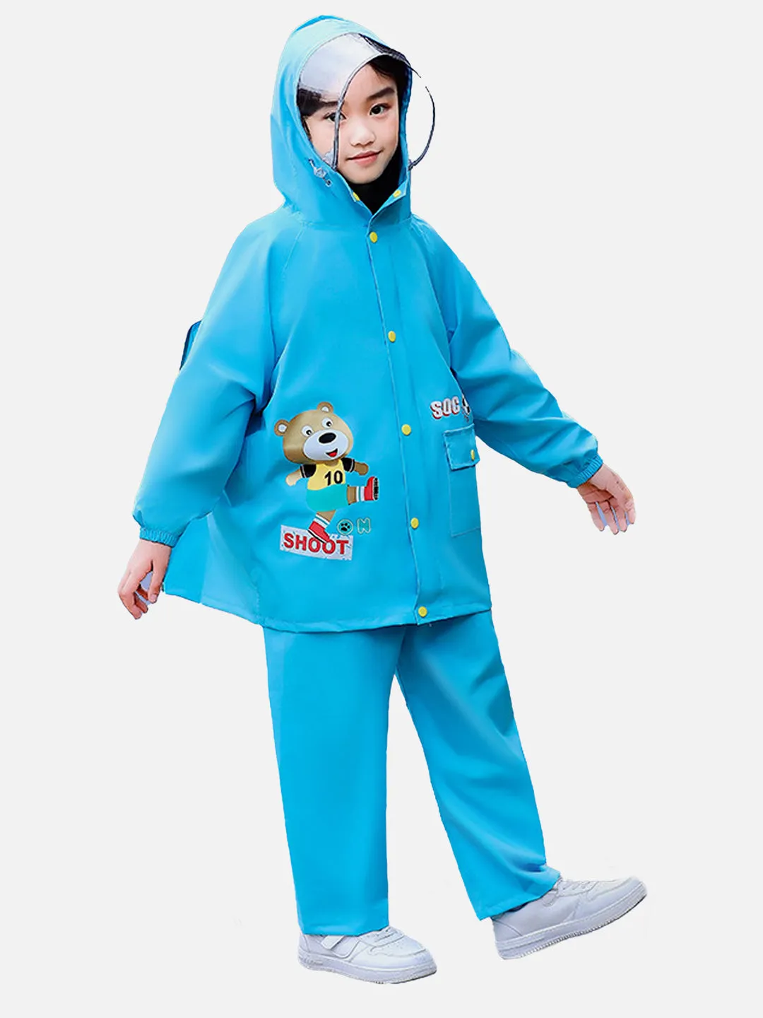 Little Surprise Box 2 pcs Blue Soccer Ted, Full Shirt and Full Pants style Raincoat for Kids