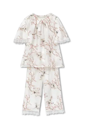 MARITE - GIRLS' SILK PYJAMA SET IVORY BIRDS