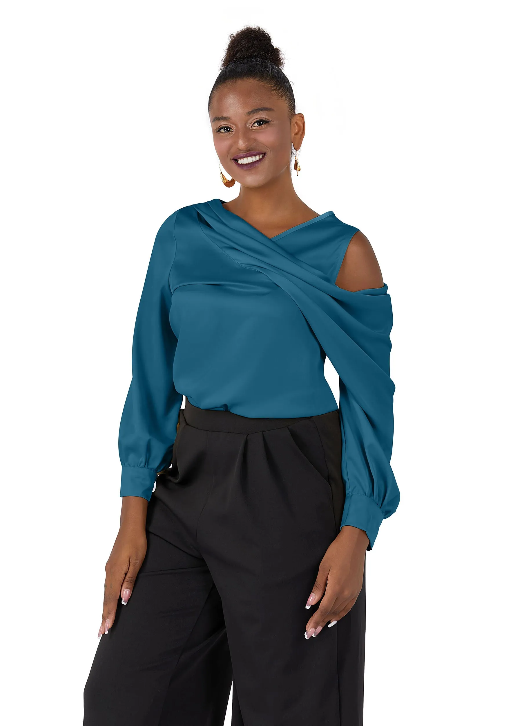 MECALA Women's Off Shoulder Satin Blouses Tops