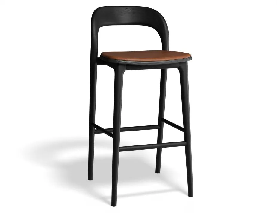 Mia Stool - Black with Pad - 66cm Seat Height Vintage Black Vegan leather Seat Pad