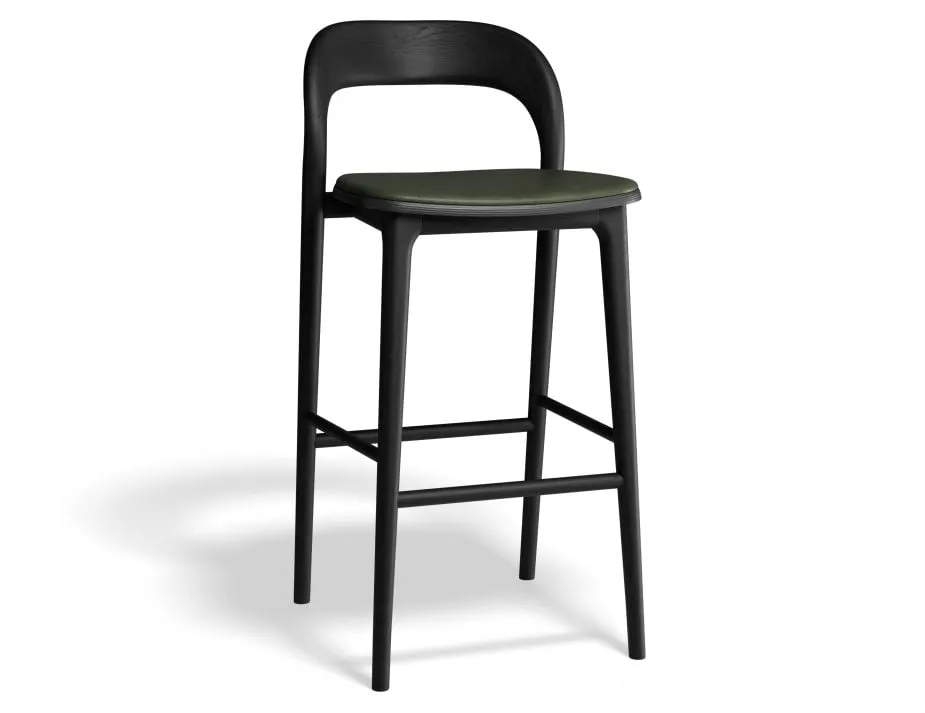 Mia Stool - Black with Pad - 75cm Seat Height Vintage Tan Vegan leather Seat Pad