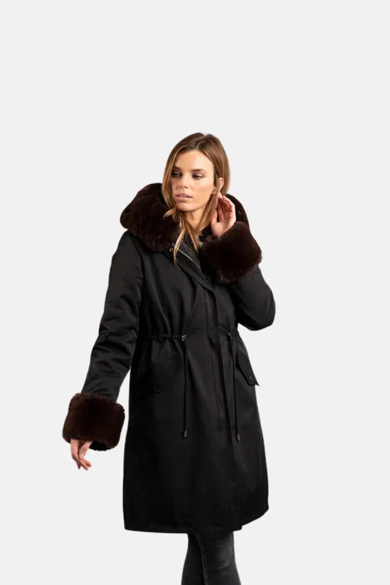 Mr Fox Unreal Faux Fur Parka Long Black/Dark Brown