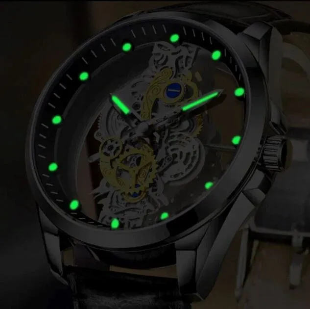 MRoyale™ Hollow Skeleton Automatic Men's Watch: Quartz, Stainless Steel Luxury Wristwatch