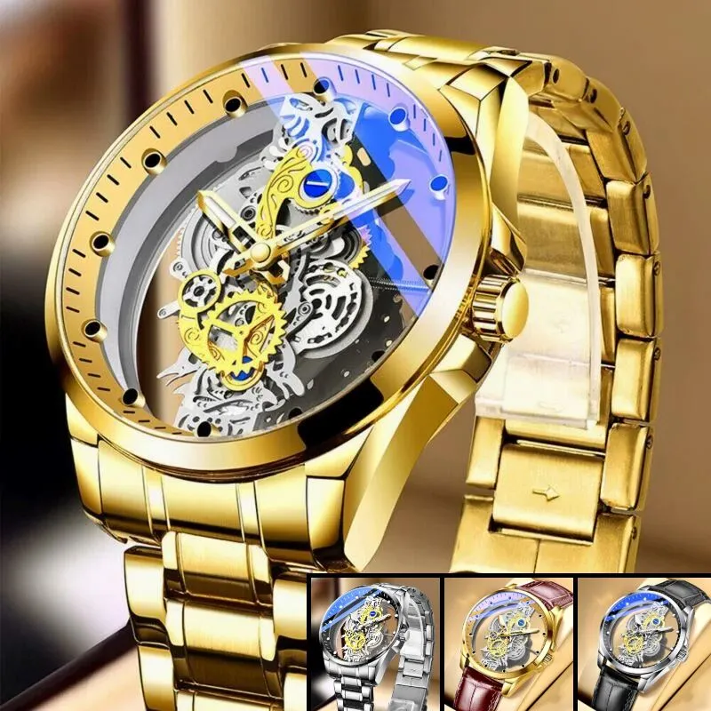 MRoyale™ Hollow Skeleton Automatic Men's Watch: Quartz, Stainless Steel Luxury Wristwatch