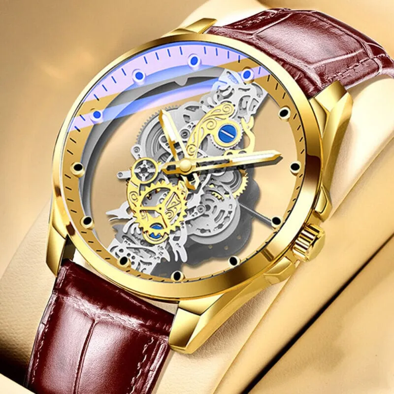 MRoyale™ Hollow Skeleton Automatic Men's Watch: Quartz, Stainless Steel Luxury Wristwatch