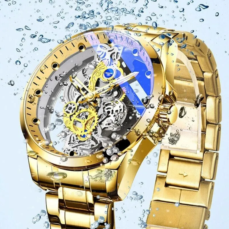 MRoyale™ Hollow Skeleton Automatic Men's Watch: Quartz, Stainless Steel Luxury Wristwatch