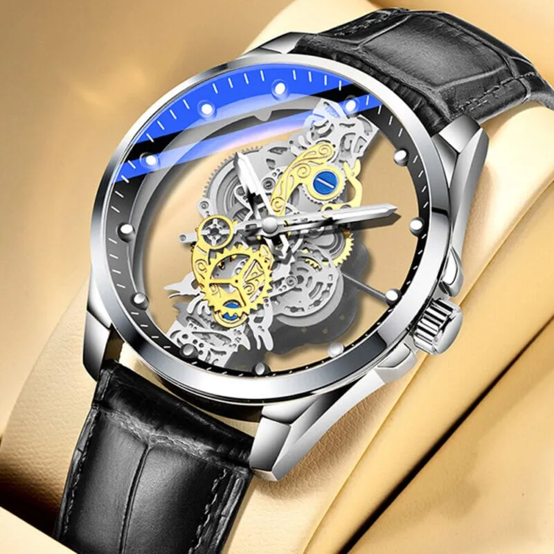 MRoyale™ Hollow Skeleton Automatic Men's Watch: Quartz, Stainless Steel Luxury Wristwatch