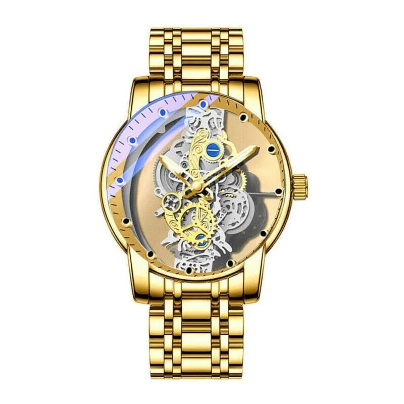 MRoyale™ Hollow Skeleton Automatic Men's Watch: Quartz, Stainless Steel Luxury Wristwatch