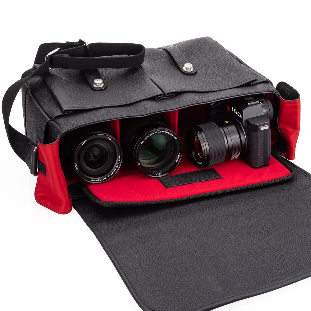 Oberwerth Richard 2, X-Large Leather Camera/Business Bag, Black with Red Lining