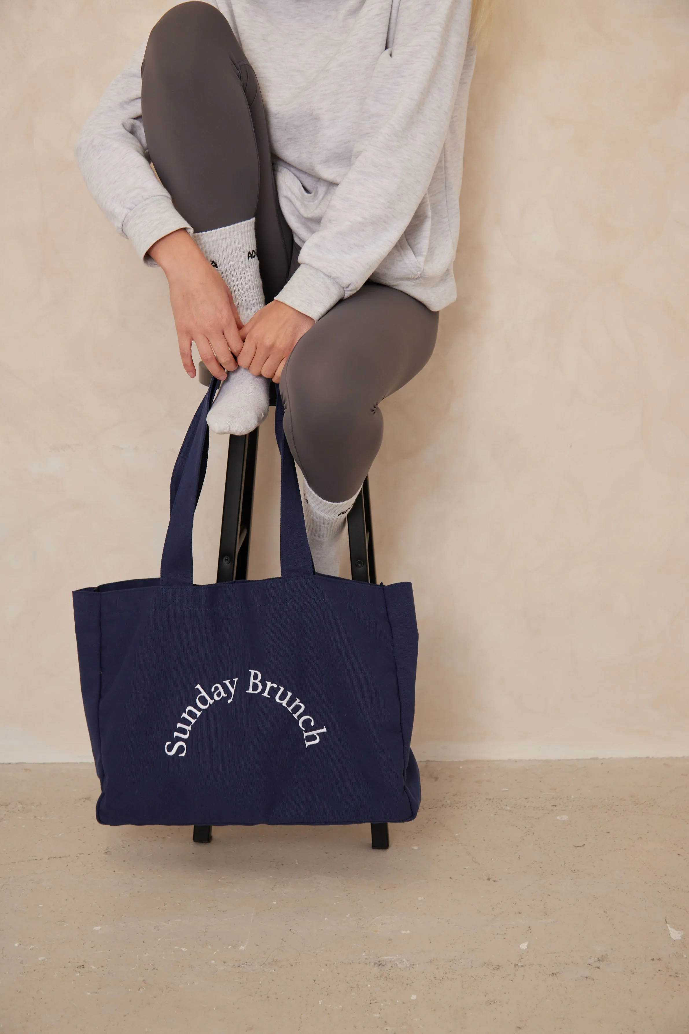 Oversized Canvas Sunday brunch Tote bag in Navy Blue