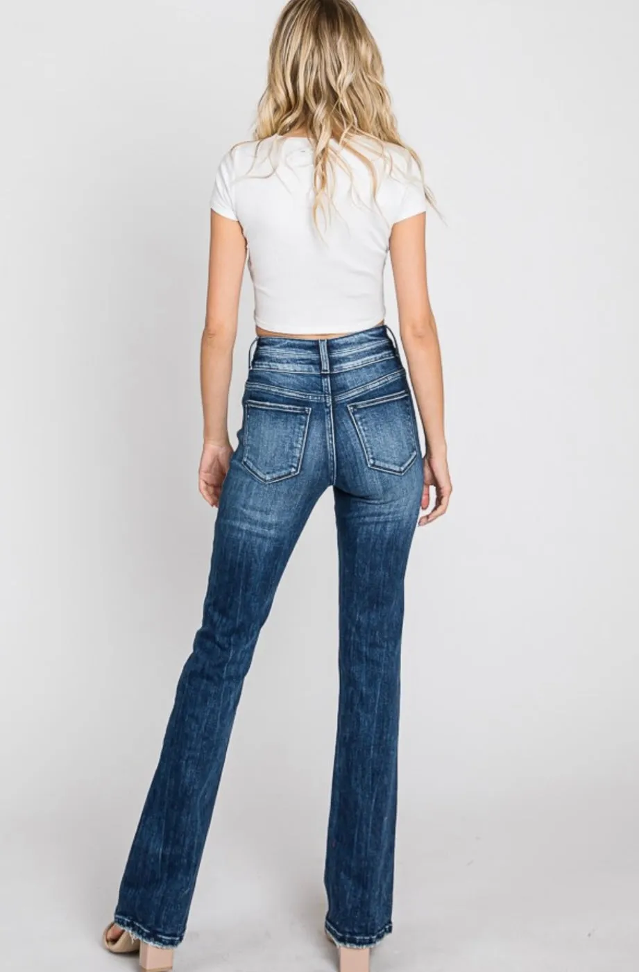 Petra High Rise Distressed Classic Bootcut Denim