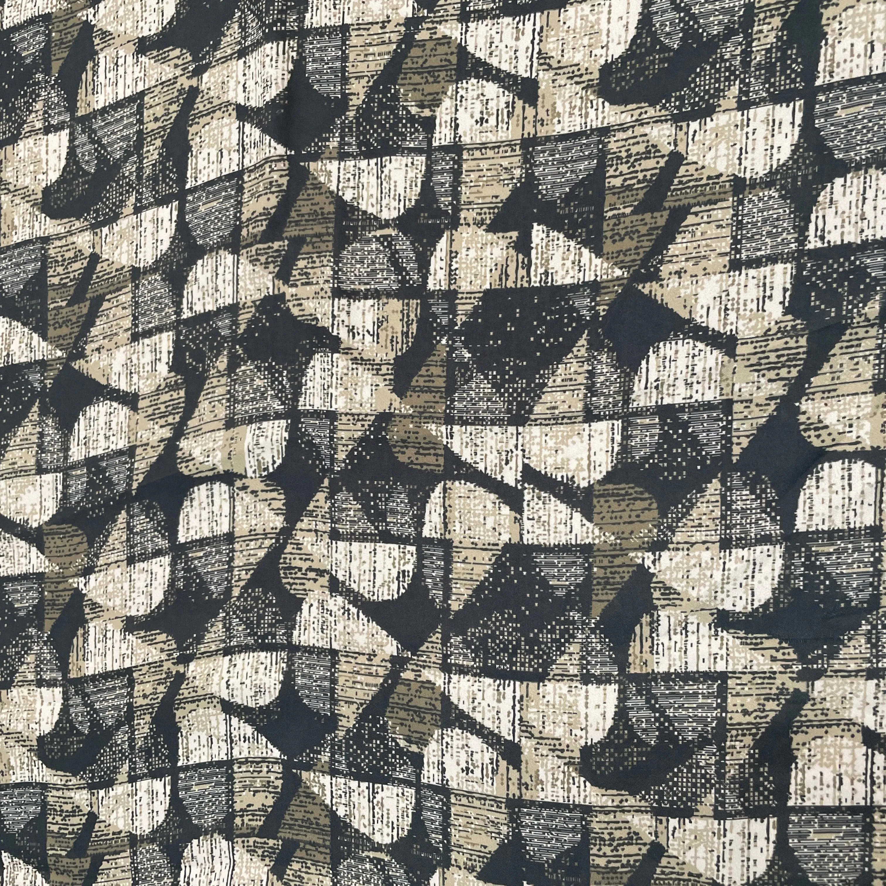 Premium Black Geometrical Print French Crepe Fabric