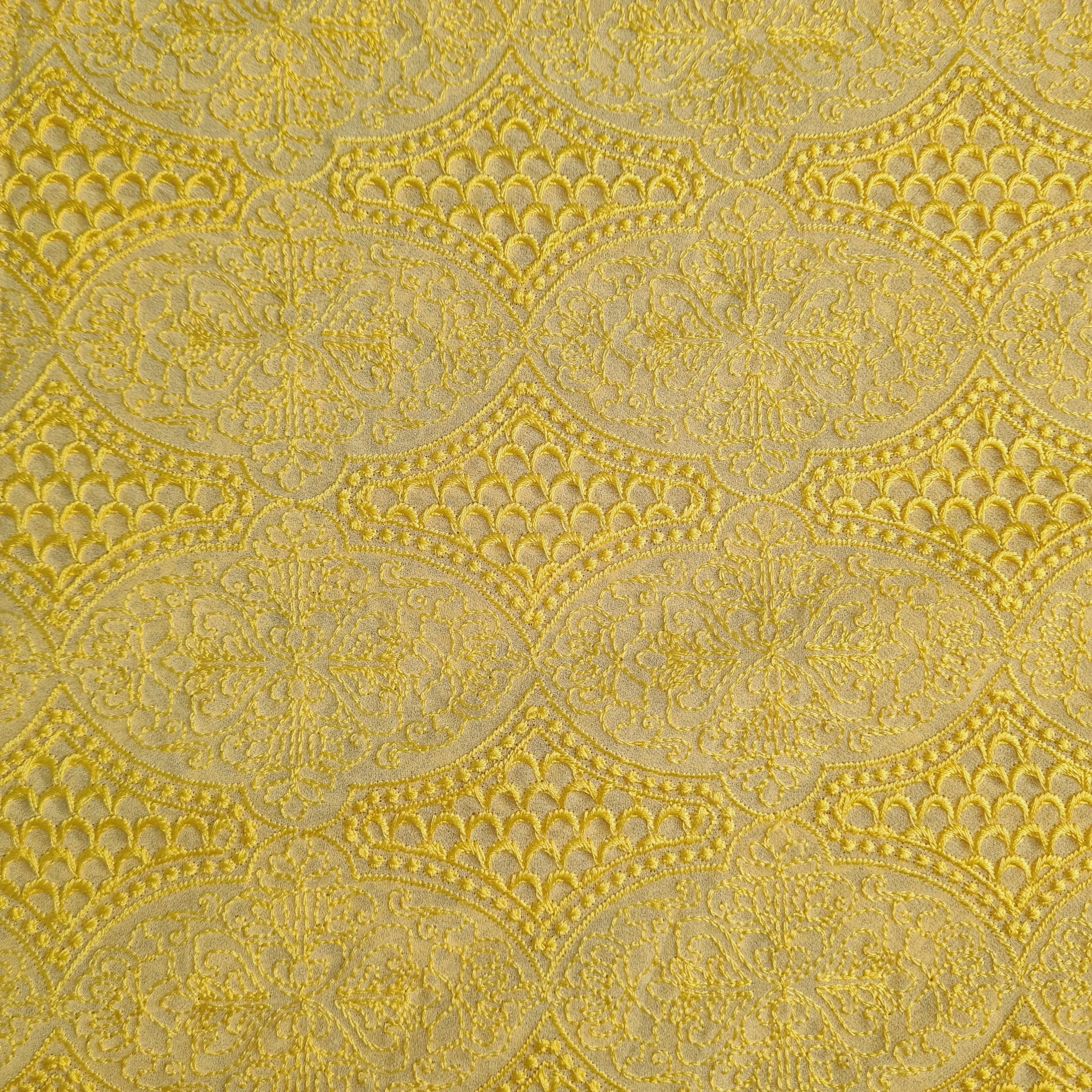 Premium Yellow Embroidery Georgette Fabric