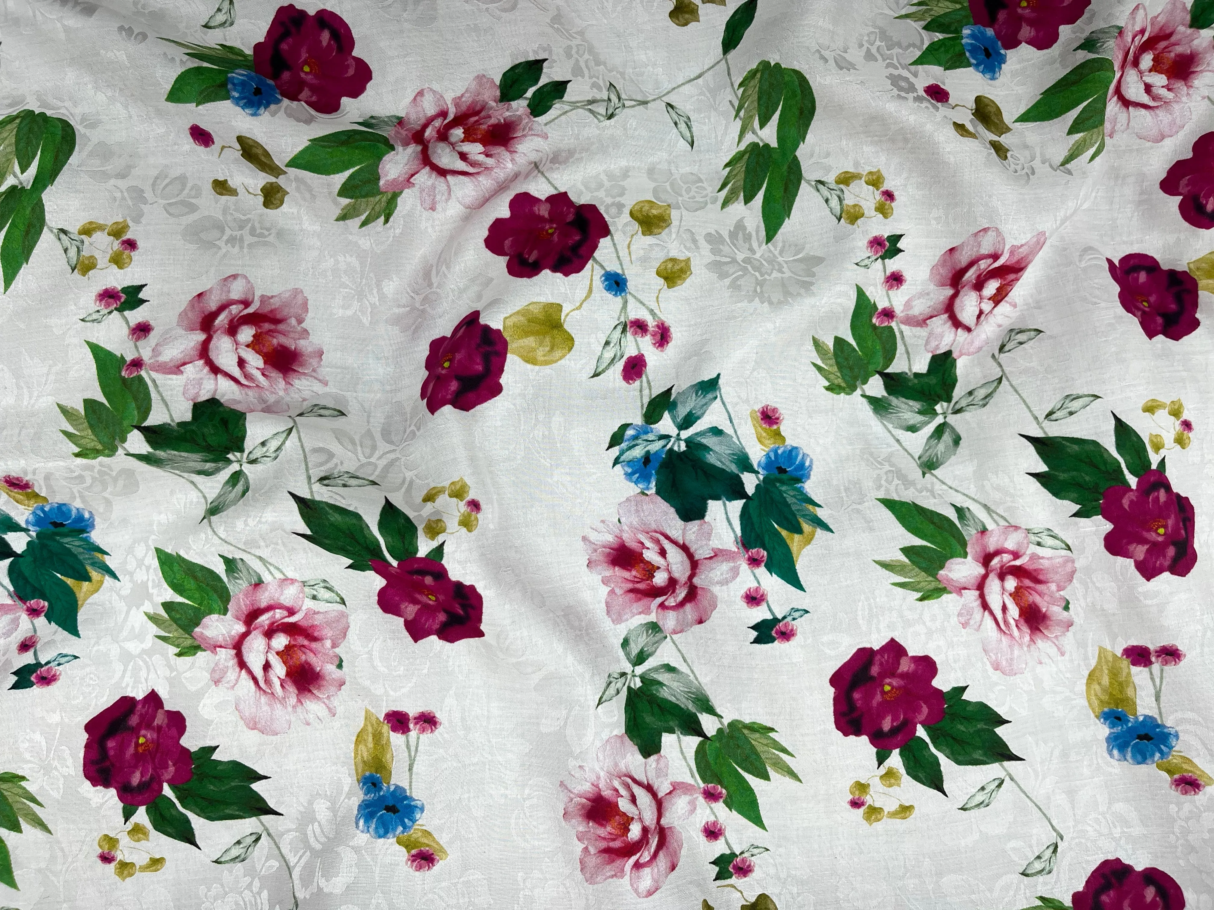 Printed Cotton Silk Fabric - Ivory Rose