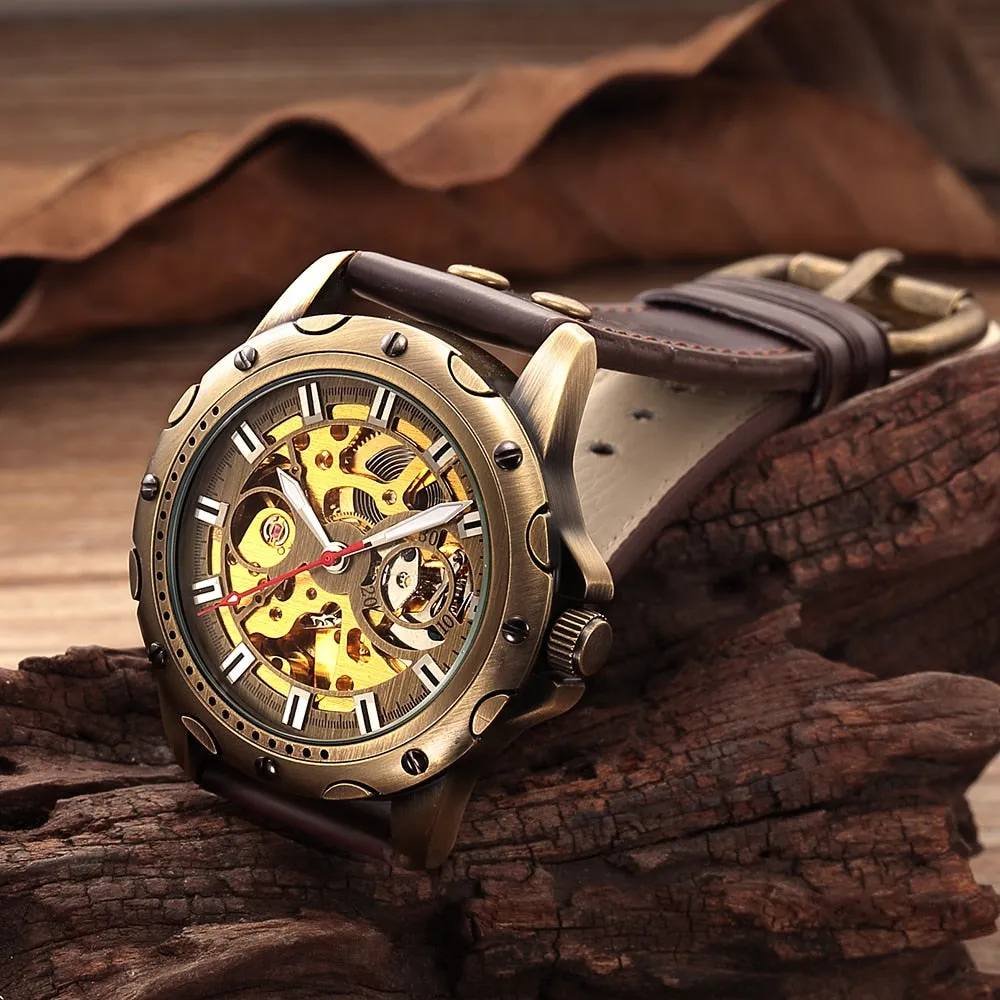 Retro Bronze Skeleton Watch