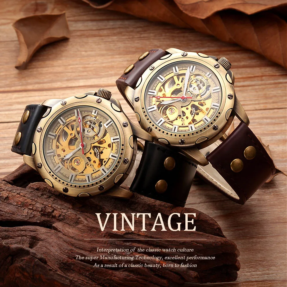 Retro Bronze Skeleton Watch