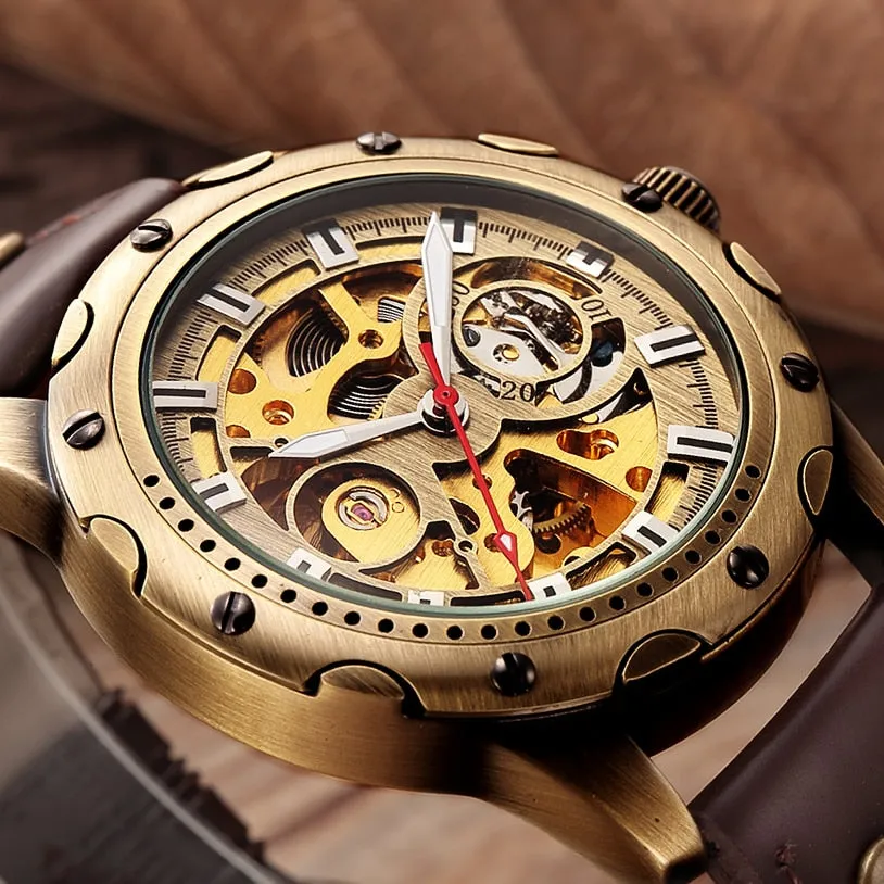 Retro Bronze Skeleton Watch