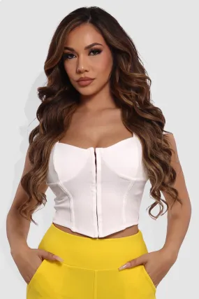 Rib Knit Hook And Eye Corset Crop Top - White