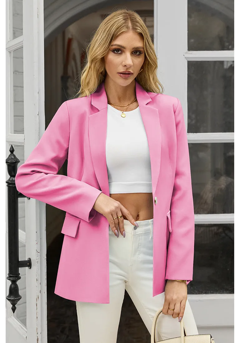 Sachet Pink Women's Office Casual Long Sleeve Pocket Blazer Jacket