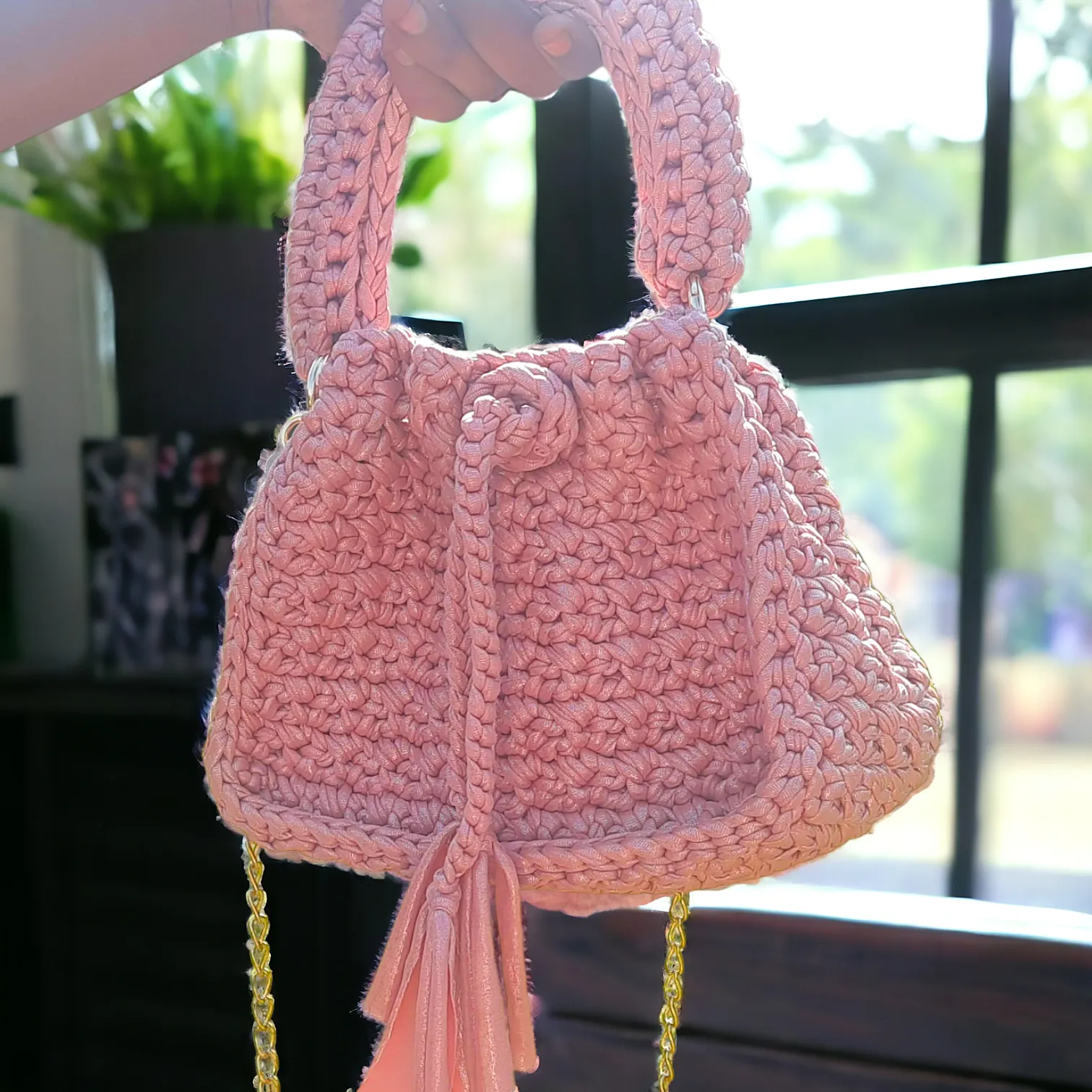 Shiroli Handmade Designer Pink Metallic Drawstring Bag