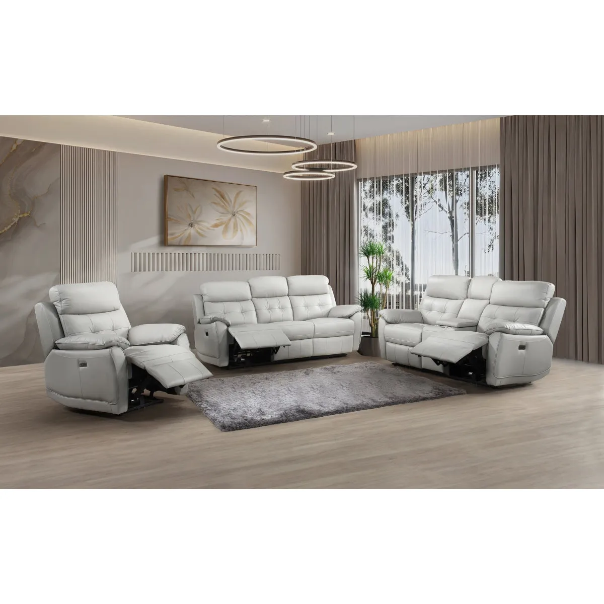 Silver Power Reclining Chair with USB Ports – 100% Leather & PVC Match