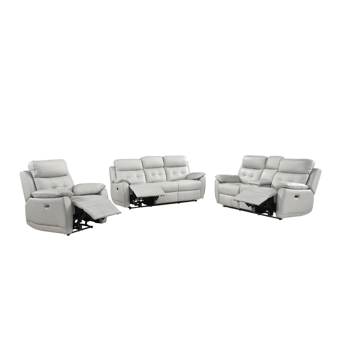 Silver Power Reclining Chair with USB Ports – 100% Leather & PVC Match