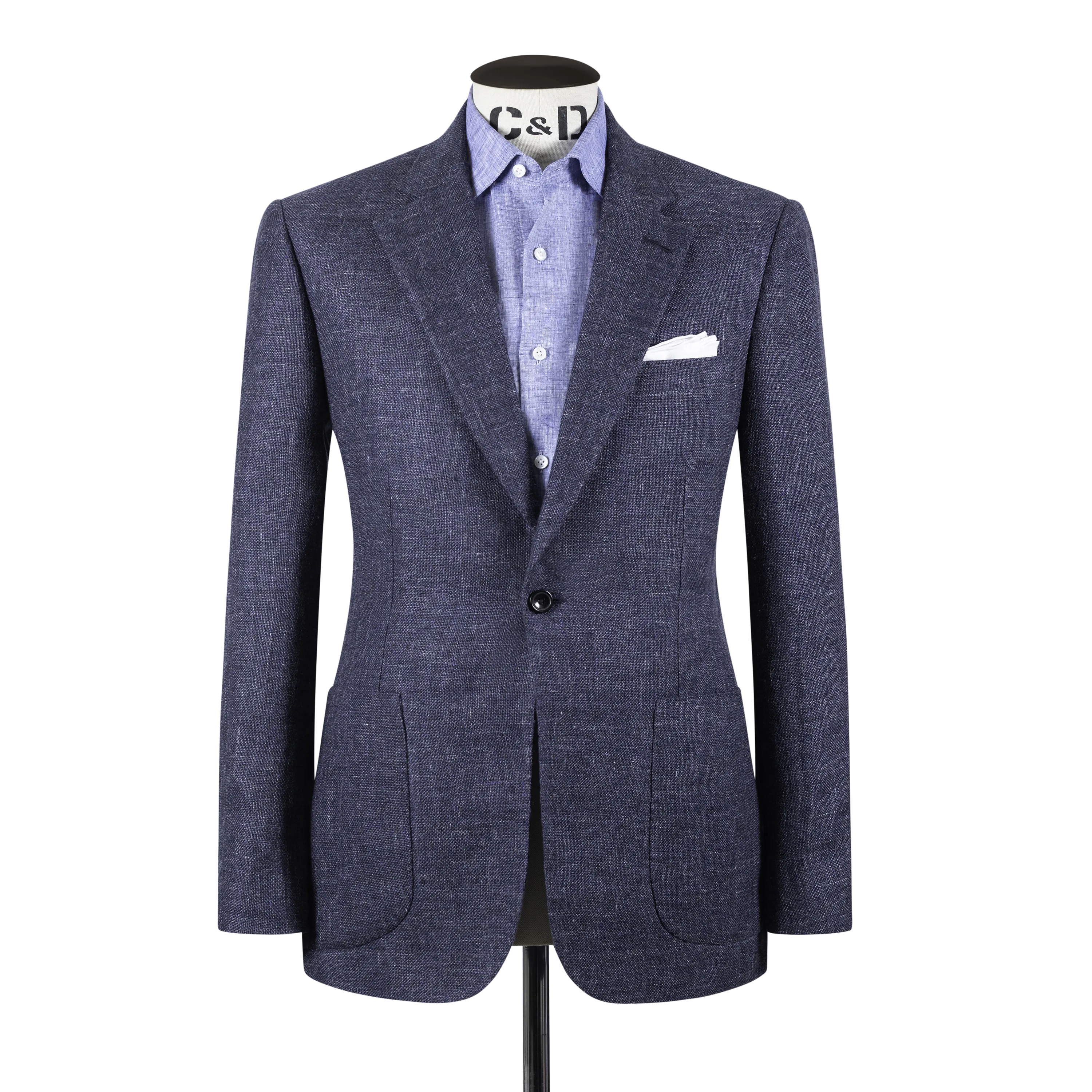 Single Breasted Notch Lapel Jacket in Navy Summer Hopsack