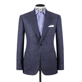 Single Breasted Notch Lapel Jacket in Navy Summer Hopsack