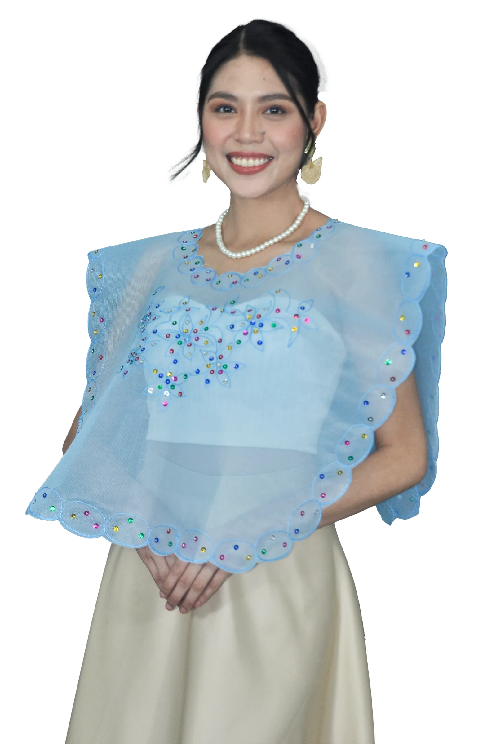 Sky Blue Kimona Filipiniana Top - Sola - JK16