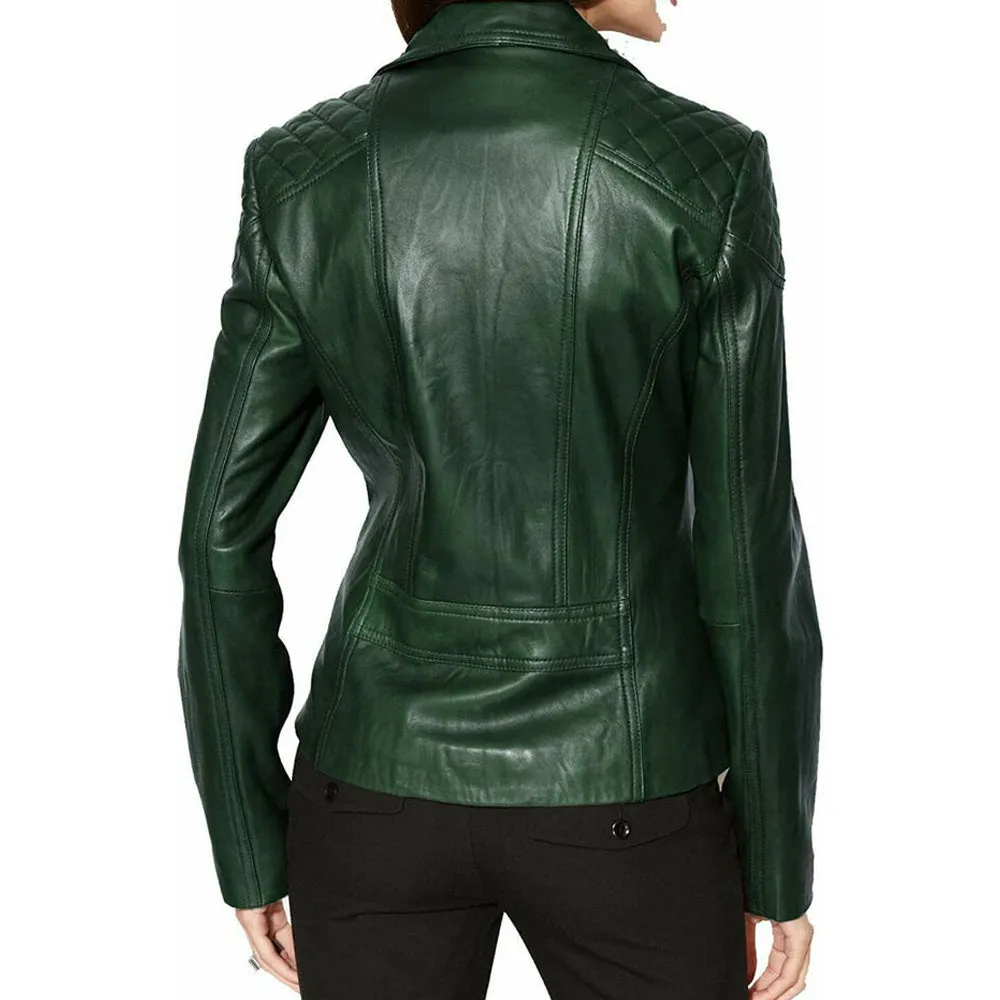 Slim fit Biker Green Leather Jacket