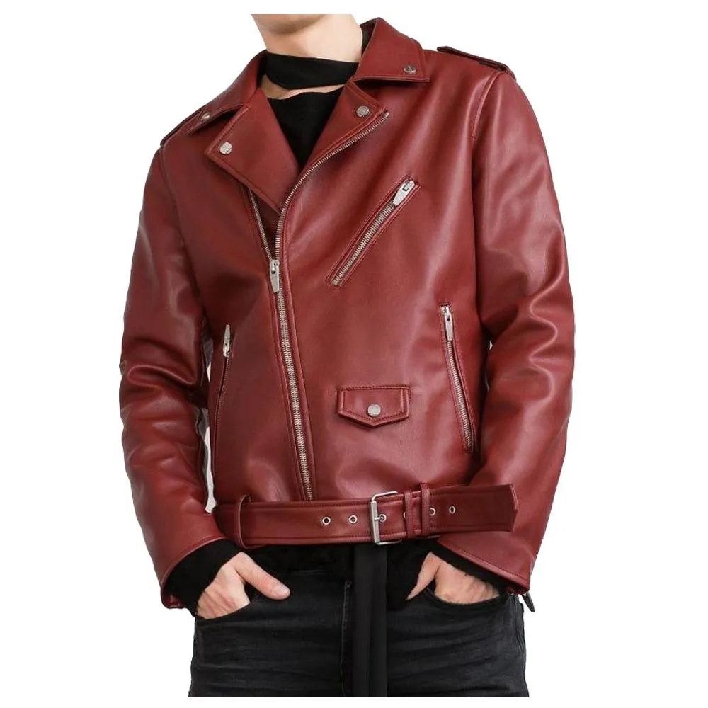 Slim Fit Glossy Red Leather Jacket