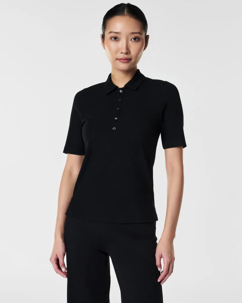 Stretch Rib Polo Top