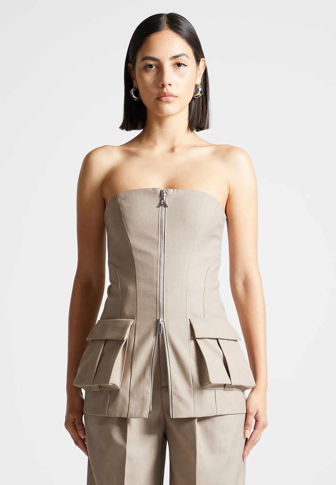 Tailored Longline Bandeau Top - Taupe