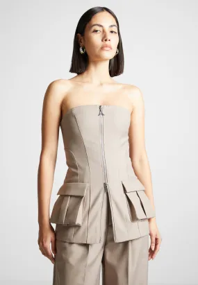 Tailored Longline Bandeau Top - Taupe