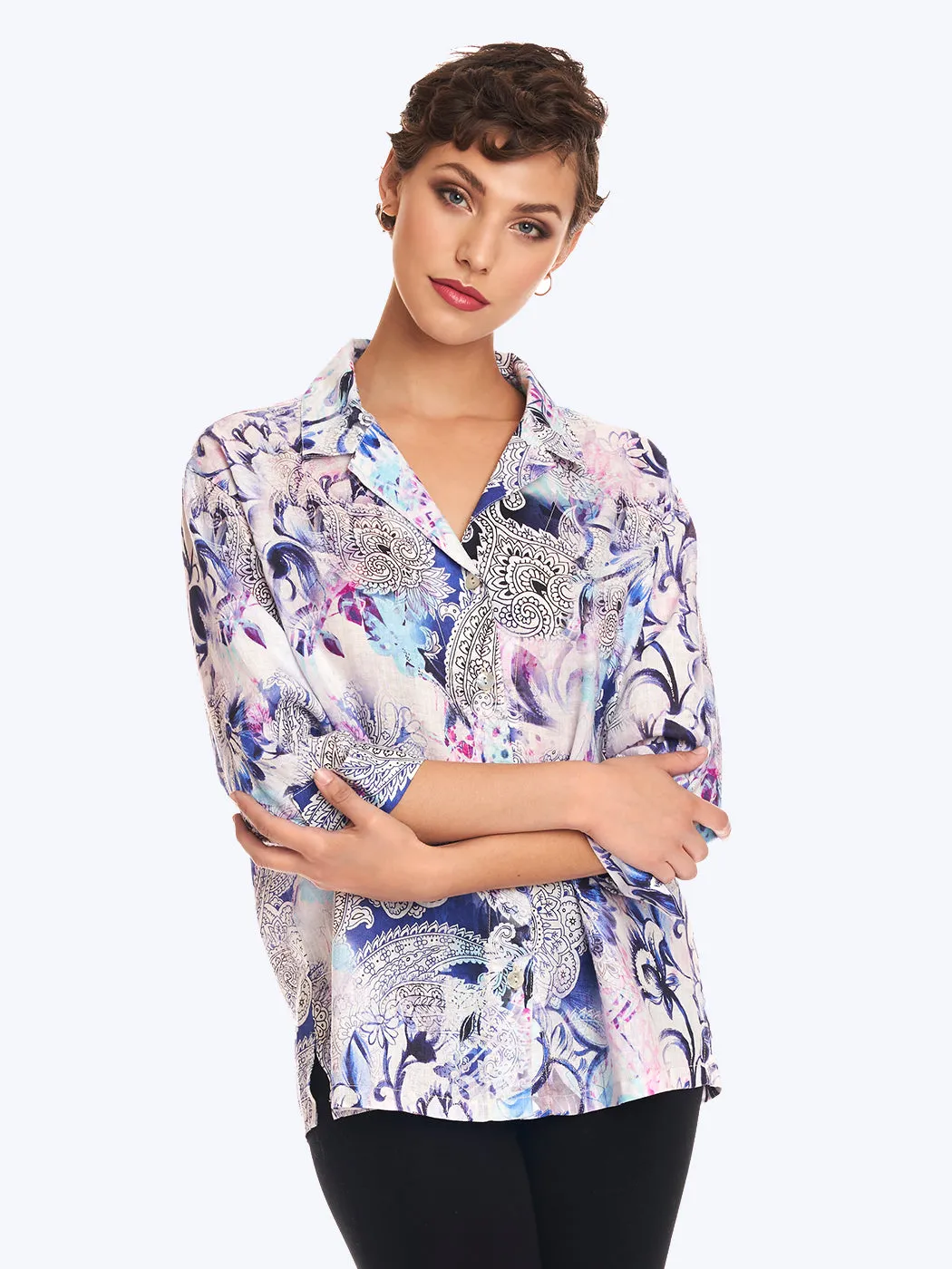 Tianello "Brita" print Linen "Aida" Blouse